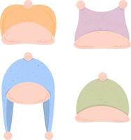 conjunto de vetores de chapéus de inverno fofo. conceito de roupas, frio.