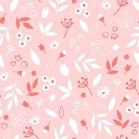 padrão de verão vetorial simples - silhuetas de flores e folhas em fundo rosa vetor