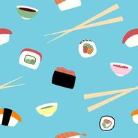 padrão perfeito com sushi de frutos do mar e ilustração vetorial de rolos vetor