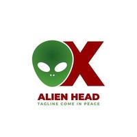 letra x design de logotipo de vetor de cabeça alienígena