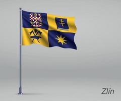 acenando a bandeira de zlin - região da república checa no mastro da bandeira. vetor