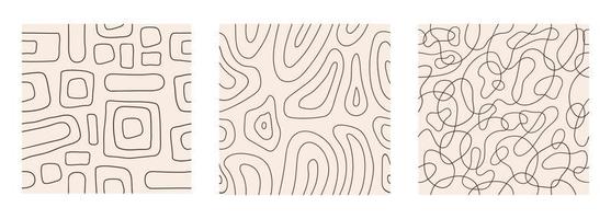 elegante conjunto abstrato sem costura padrão com linhas emaranhadas geométricas marrons sobre fundo pastel. desenho de rabiscos vetoriais vetor