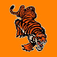 Tigre bravo, logotipo da mascote, design de etiqueta vetor