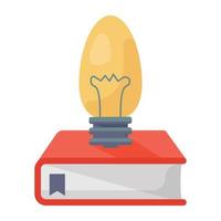 lâmpada com ícone de livreto em design plano, poder do conhecimento vetor