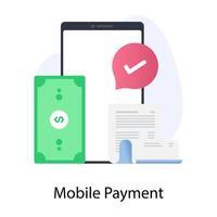 um pagamento móvel verificado no ícone de conceito plano vetor