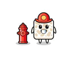 personagem mascote de tempeh como bombeiro vetor