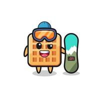 ilustração de personagem de waffle com estilo de snowboard vetor