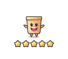 a ilustração da melhor classificação do cliente, personagem fofo de cone de waffle com 5 estrelas vetor