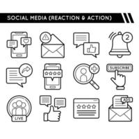reações de mídia social e ícones de ação vetor