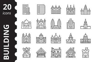 conjunto de ícones de edifícios. coleção de símbolo linear de vetor. vetor