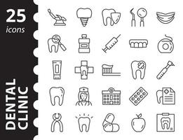 clínica odontológica - conjunto de ícones. coleção de símbolos de linha simples de vetor. elementos lineares. vetor