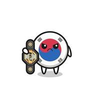 personagem de mascote da bandeira da coreia do sul como lutador de mma com o cinto de campeão vetor