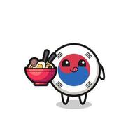 personagem bonito da bandeira da coreia do sul comendo macarrão vetor