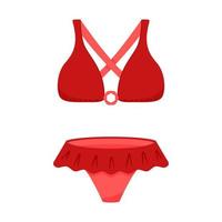 maiô vermelho de duas peças. sutiã e calcinha. verão feminino, moda praia para banho de sol e natação. ilustração vetorial em um estilo simples. isolado no branco. vetor
