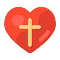 vetor plano símbolo católico, cruz dentro do coração