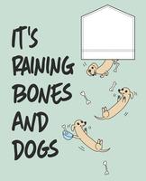 Mão desenhada cachorros fofos e ossos caindo ilustração de bolso
