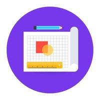 algumas ferramentas geométricas com um gráfico desenhado graficamente simbolizando o esboço vetor