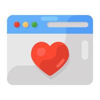 coração de amor com monitor, ícone plano de namoro digital vetor