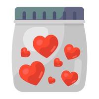 recipiente plano com corações, ícone plano de jarra de amor vetor