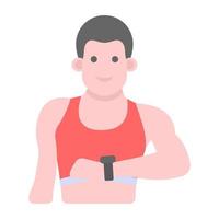 vetor editável plano de tempo de academia, mostrando avatar masculino com relógio de mão