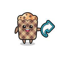 muffin fofo segure o símbolo de compartilhamento de mídia social vetor