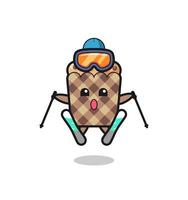 personagem mascote muffin como jogador de esqui vetor