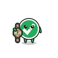 personagem de mascote de marca de seleção como lutador de mma com o cinturão de campeão vetor