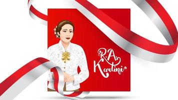 kartini day, ra kartini os heróis das mulheres e dos direitos humanos na indonésia. fundo de design de modelo de banner - vetor