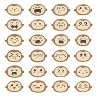 conjunto de emoticons de cara de macaco, design de personagens de macaco fofo. ilustração vetorial. vetor