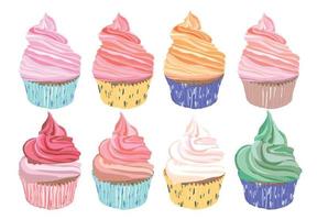conjunto de cupcake colorido dos desenhos animados isolado para seu projeto. ilustração vetorial. vetor