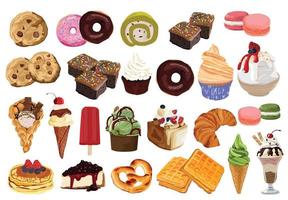 conjunto de padaria e sobremesa colorida dos desenhos animados. ilustração vetorial.