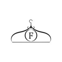 logotipo de vetor de moda. logotipo do cabide de roupas. logotipo da letra f. emblema de alfaiate. ícone do guarda-roupa - desenho vetorial