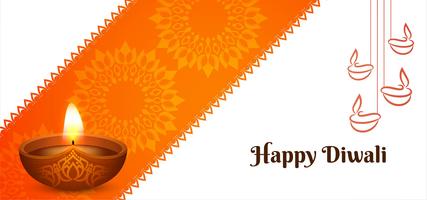 Feliz festival de Diwali laranja banner vetor