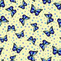 padrão sem costura brilhante com borboletas azuis vetor