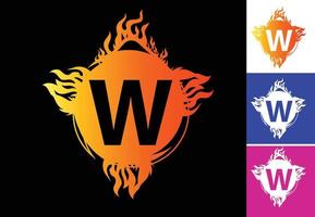 fogo w logotipo da letra e modelo de design de ícone vetor
