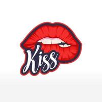 lábios vermelhos com design de t-shit de vetor de texto de beijo