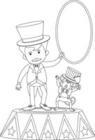 personagem de doodle de circo preto e branco vetor