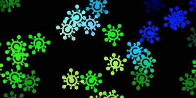 pano de fundo vector azul e verde escuro com símbolos de vírus.