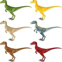 um conjunto de dinossauros velociraptor em fundo branco vetor