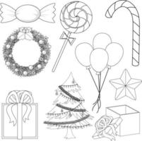 um conjunto de doodle sobre coisas de natal em fundo branco vetor