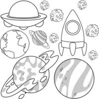 um conjunto de doodle sobre o planeta em fundo branco vetor