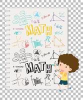 doodle fórmula matemática na página do caderno com criança vetor