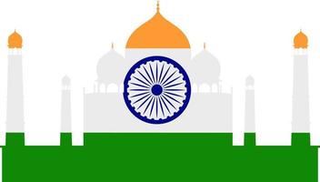 design de bandeira do país índia com fundo taj mahal vetor