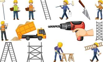 trabalhador da construção civil com homem e ferramentas vetor