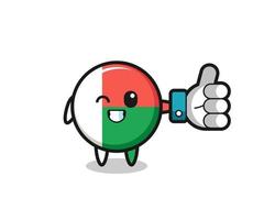 bandeira de madagascar fofa com símbolo de polegar para cima de mídia social vetor