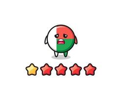 a ilustração da classificação ruim do cliente, personagem fofo da bandeira de madagascar com 1 estrela vetor