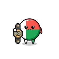 personagem de mascote da bandeira de madagascar como lutador de mma com o cinto de campeão vetor