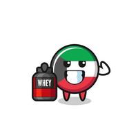 o personagem de bandeira muscular do kuwait está segurando um suplemento de proteína vetor