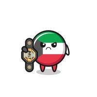 personagem de mascote da bandeira do kuwait como lutador de mma com o cinturão de campeão vetor