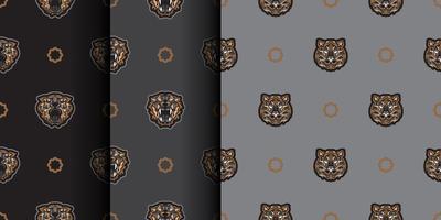 conjunto de padrão sem emenda com cara de tigre em estilo polinésio colorido. bom para roupas e têxteis. ilustração vetorial. vetor